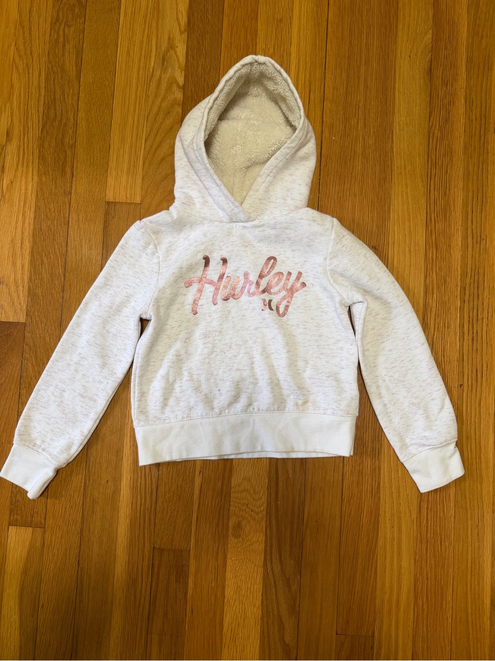 Hurley Cream Hoodie with Pink Script Logo